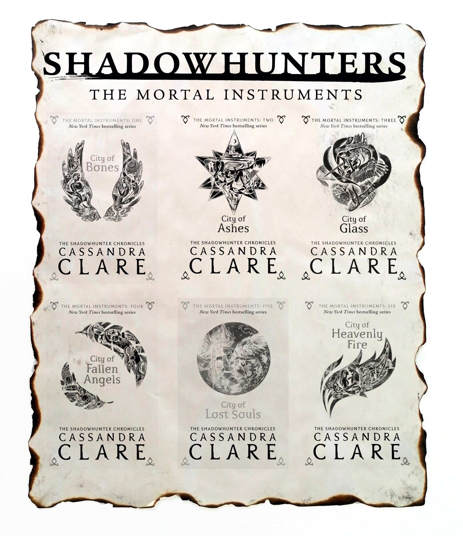 Shadowhunters Poster On Handmade Scroll With The Mortal Instruments Book Covers Shadowhunters Gift Shadowhunters Home Decor For Booklovers Etsy