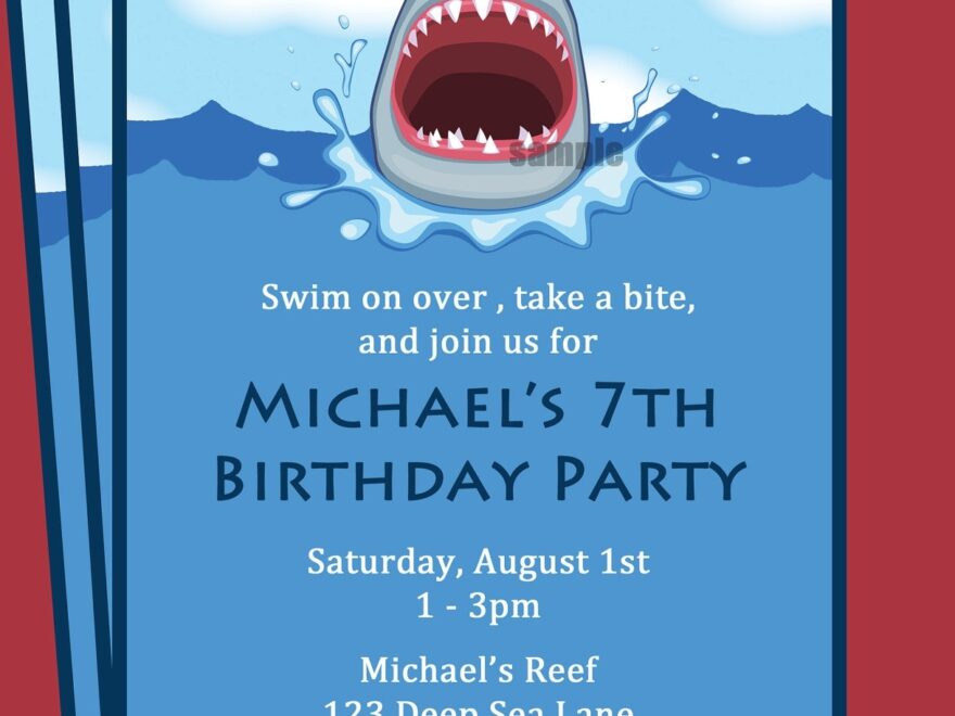 Shark Invitation Printable Printable Or Printed With FREE SHIPPING Personalized For Your Party Boy s Pool Party Swim Party Etsy