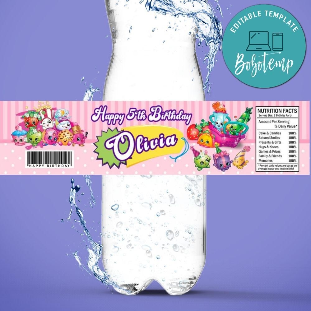 Shopkins Birthday Water Bottle Label Template Bobotemp