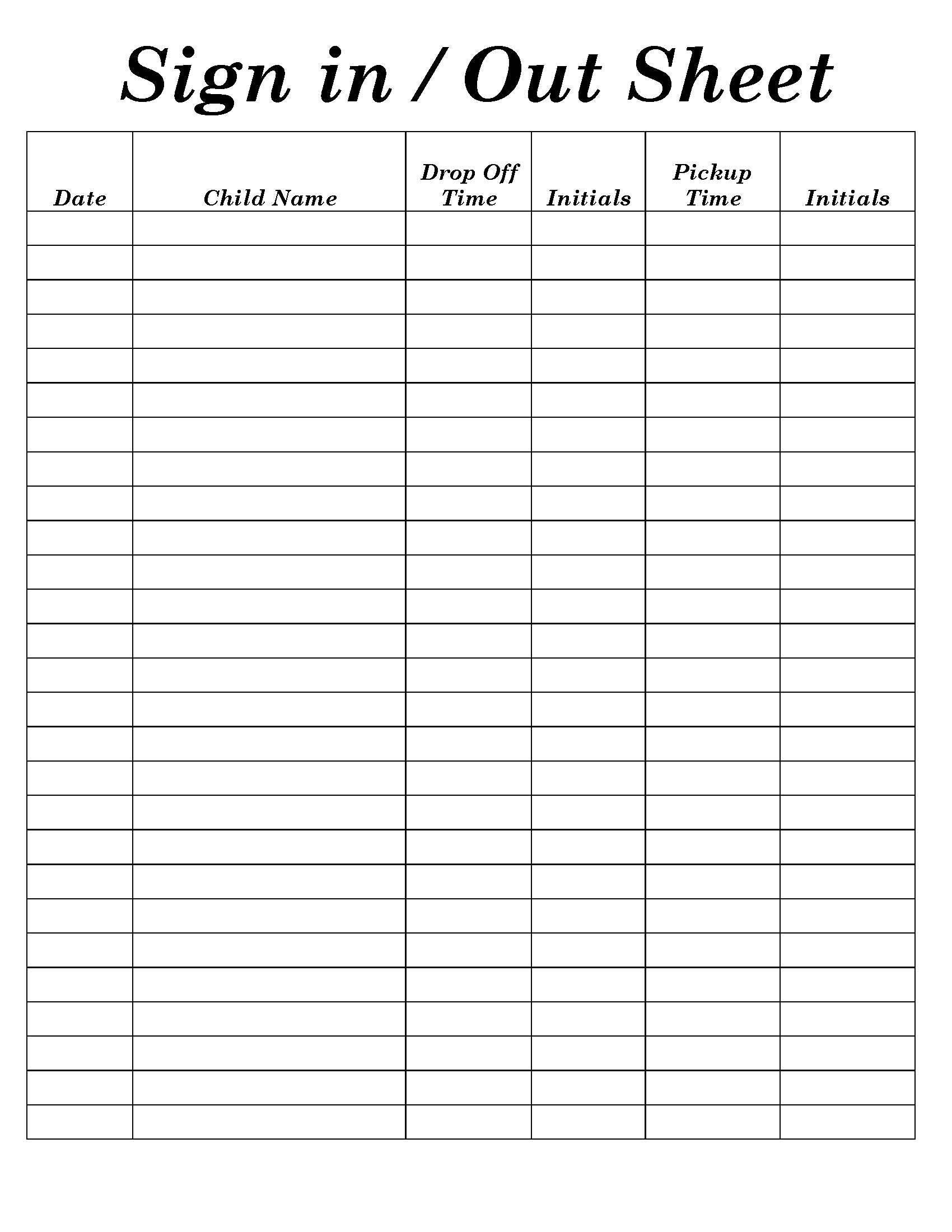 Sign In Sheets For Daycare School Preschool Sports Recreational Activities Sign In And Out Forms Home Daycare Fine Sign In Sheet Etsy