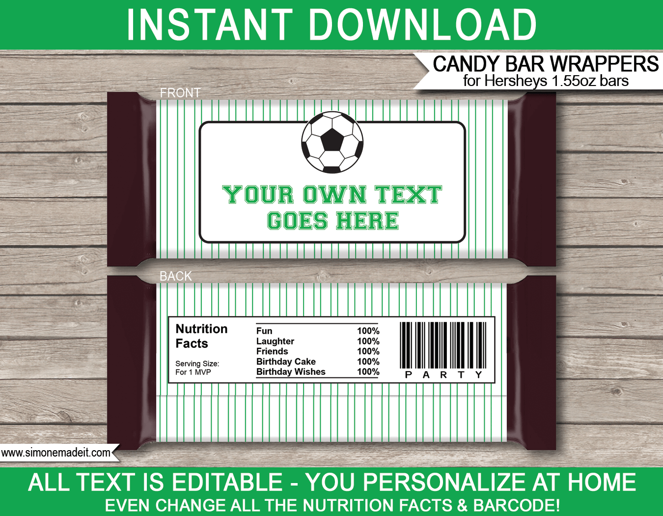 Soccer Hershey Candy Bar Wrappers Template Personalized Candy Bars