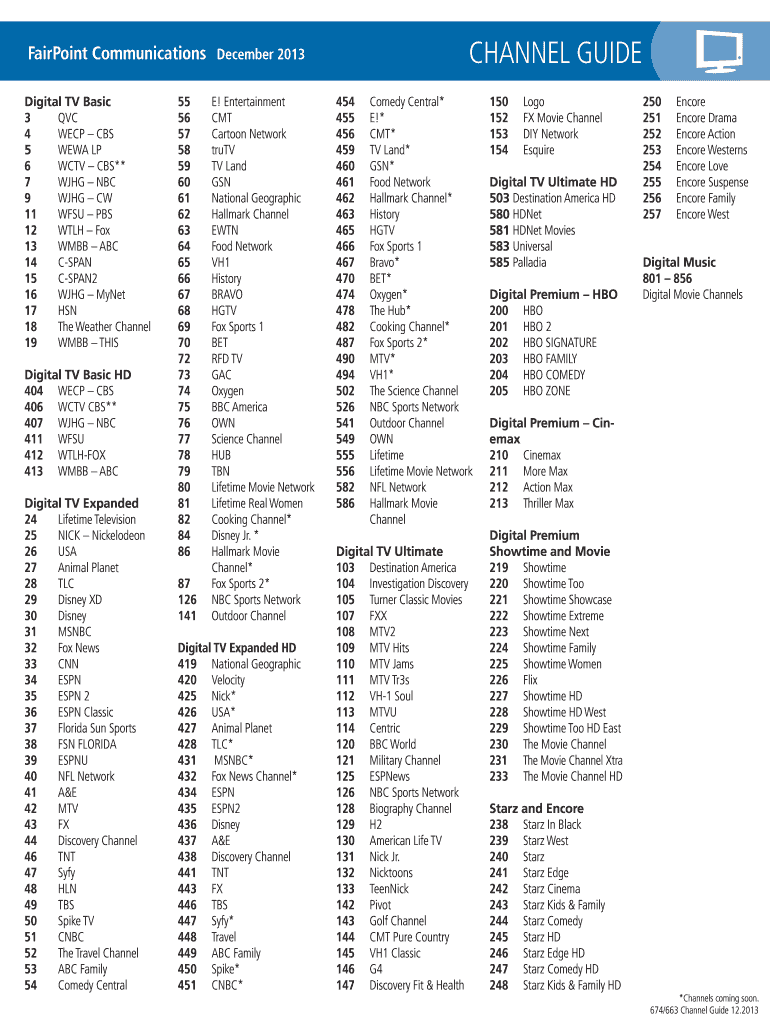 Spectrum Channel List With Numbers Fill Online Printable Fillable Blank PdfFiller