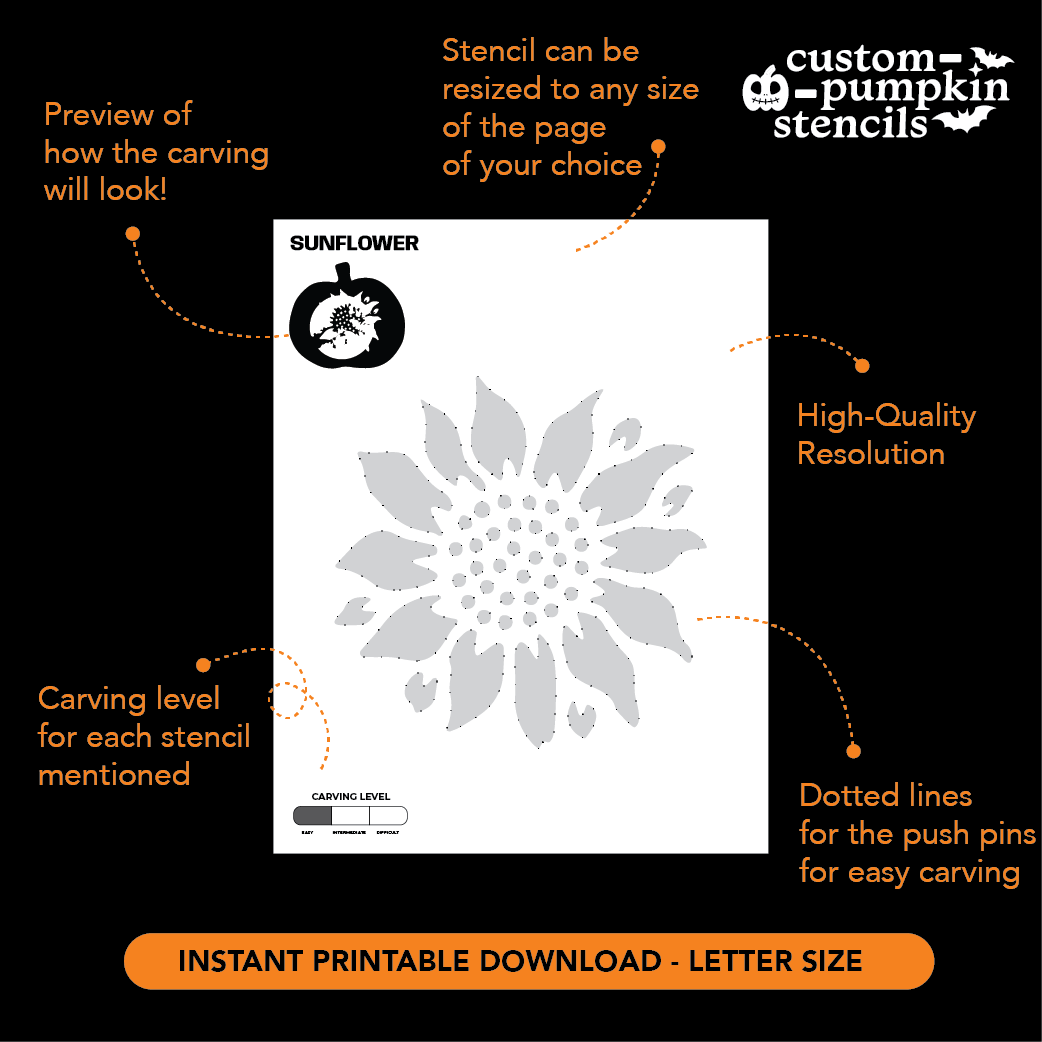 Sunflower Pumpkin Carving Stencil Custom Pumpkin Stencils 2025