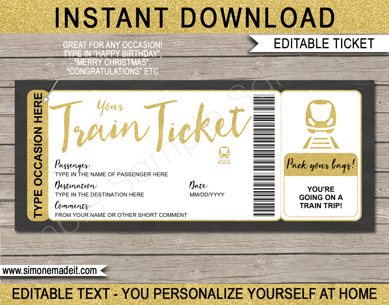 Surprise Train Trip Ticket Template Printable Train Gift Voucher
