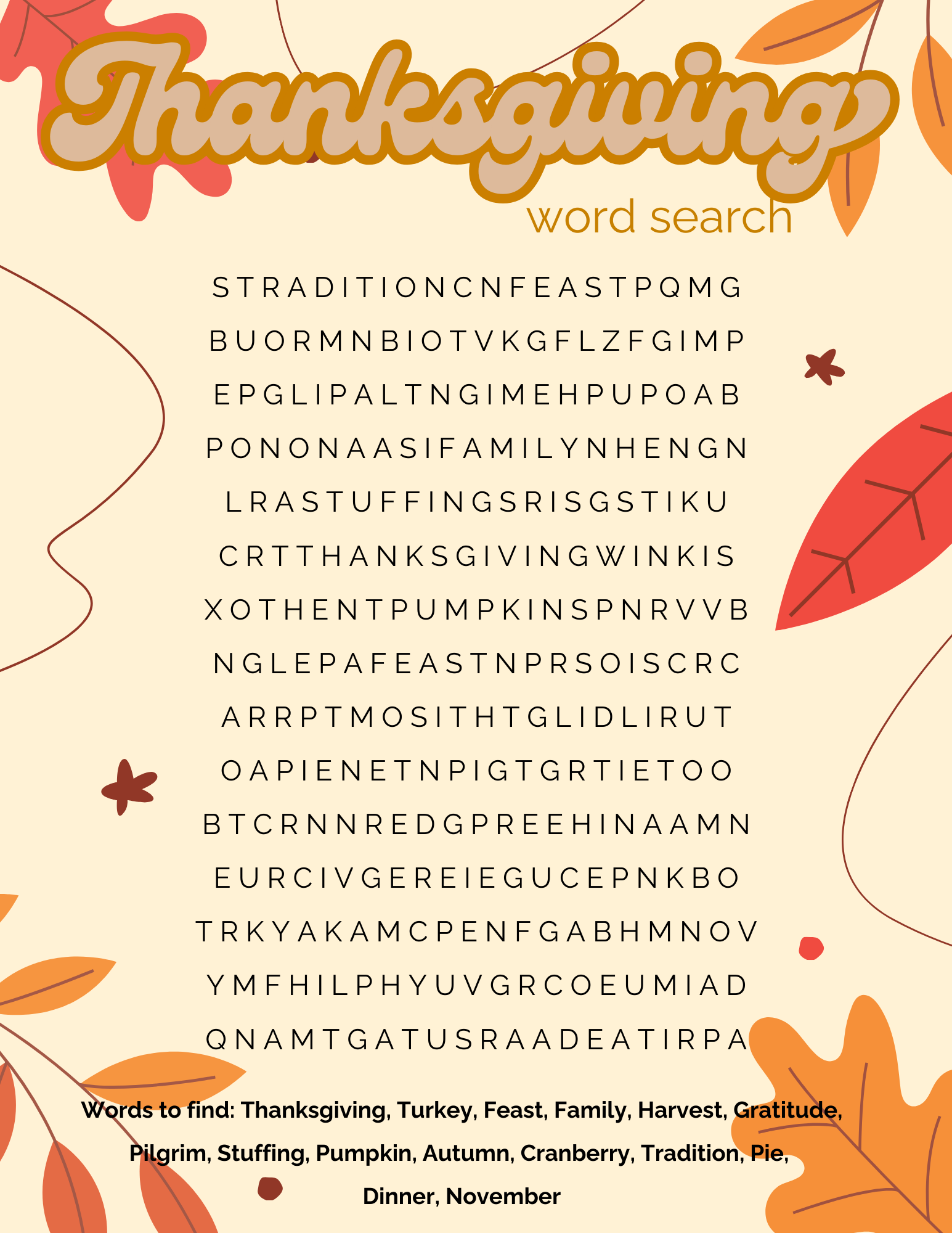 Thanksgiving Activity For Kids Free Printable
