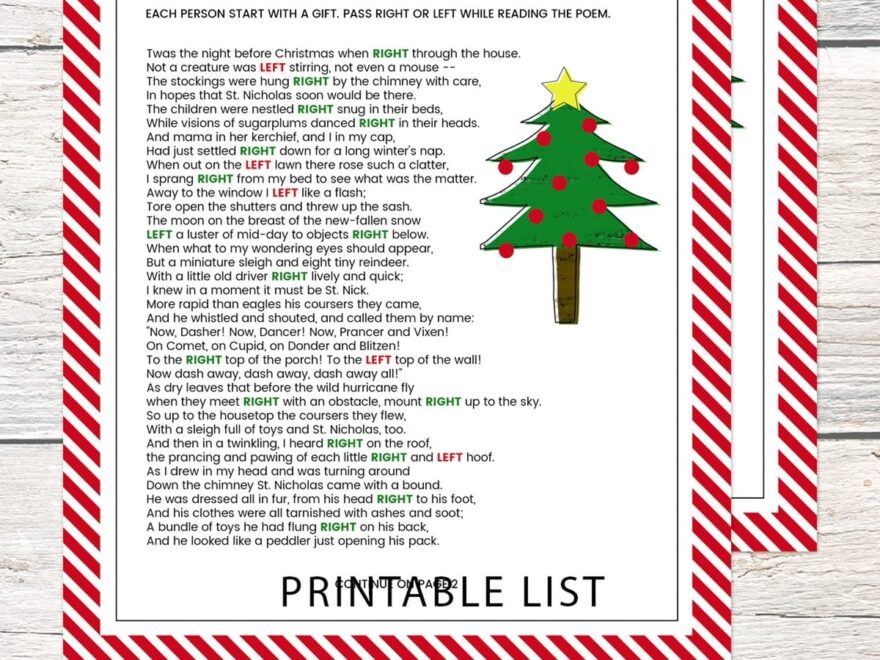 The Left Right Christmas Game With Story Print Lil Luna