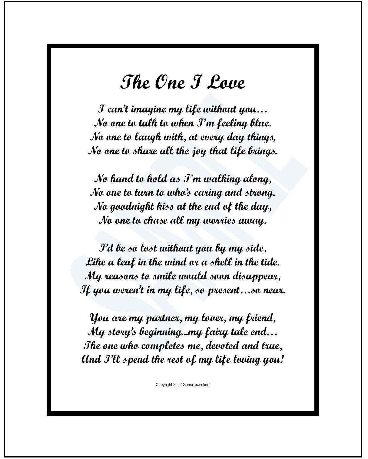 The One I Love DIGITAL DOWNLOAD Poem Verse Print Birthday Present For Boyfriends Girlfriends Husband Wife Gifts Love Poems Prints Verse Etsy