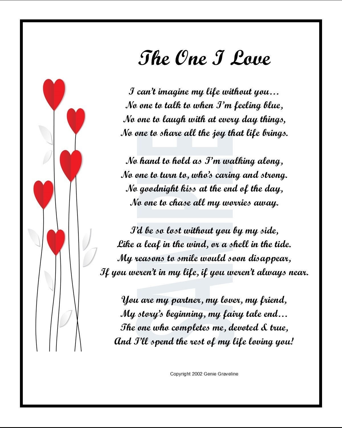 The One I Love DIGITAL DOWNLOAD Valentine Poems For Boyfriend Girlfriend Lover Husband Gifts Wife Gifts Girlfriend Gifts Love Poems Etsy