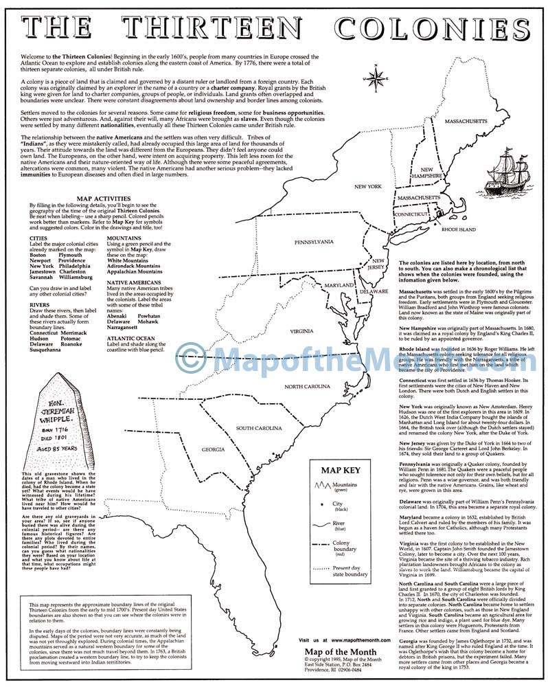 Map Of The 13 Colonies Printable