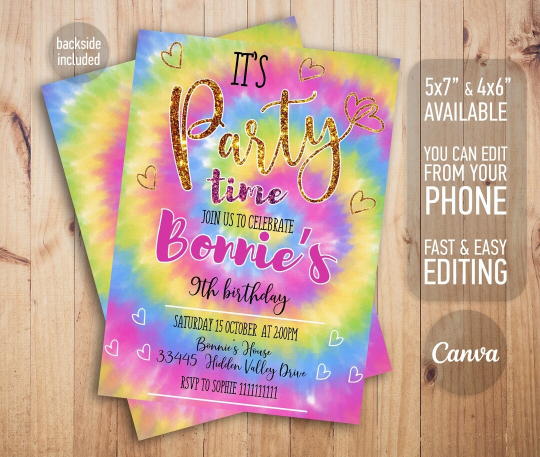 Free Printable Tie Dye Birthday Invitations