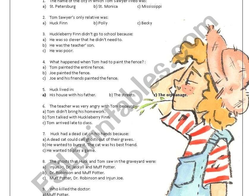 Tom Sawyer Ch 1 2 ESL Worksheet By Claudio Ibacache
