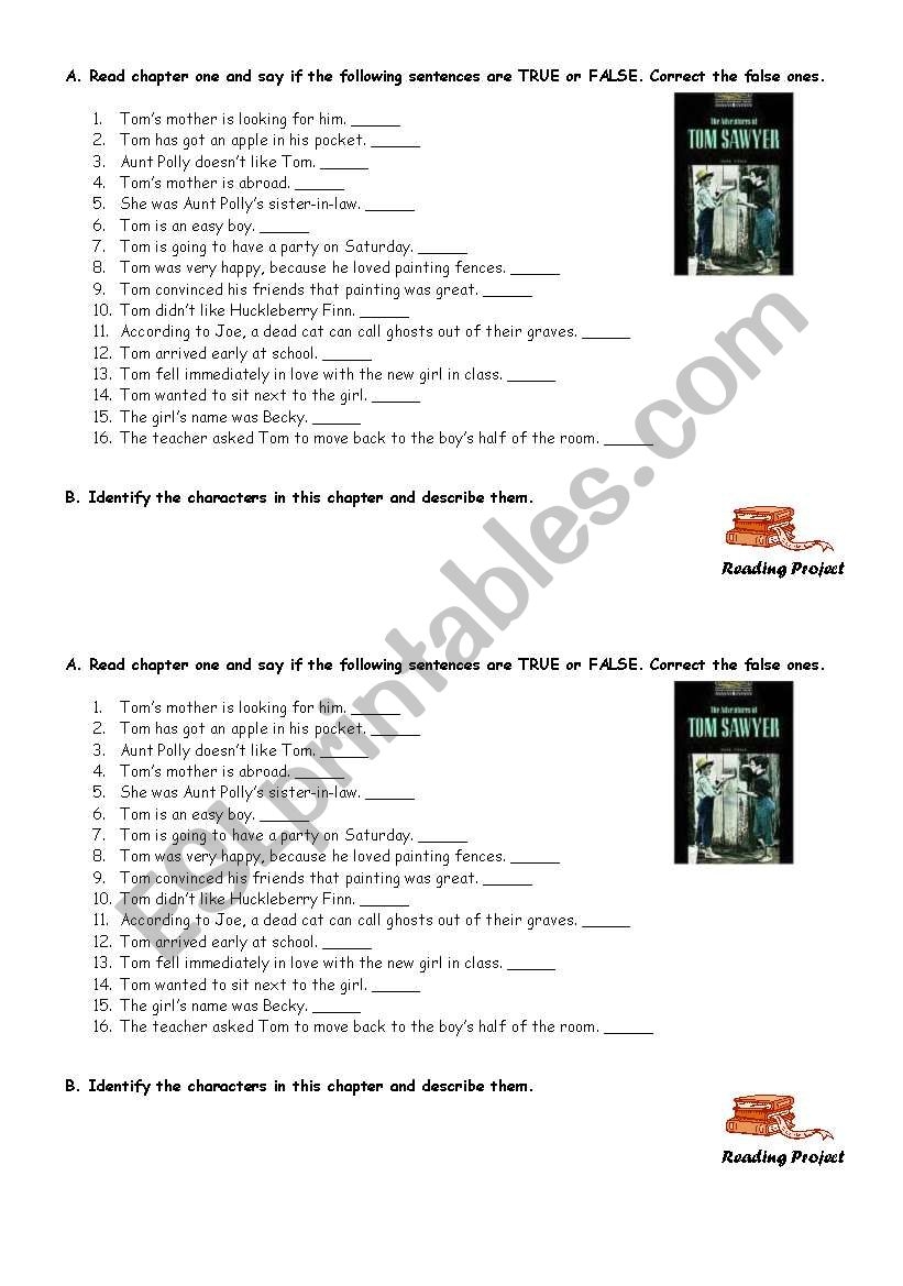 Printable Worksheets For Tom Sawyer
