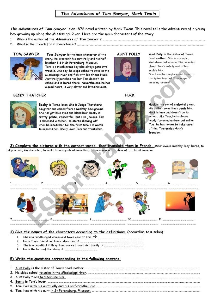 Tom Sawyer Characters updated ESL Worksheet By Sophieenglish