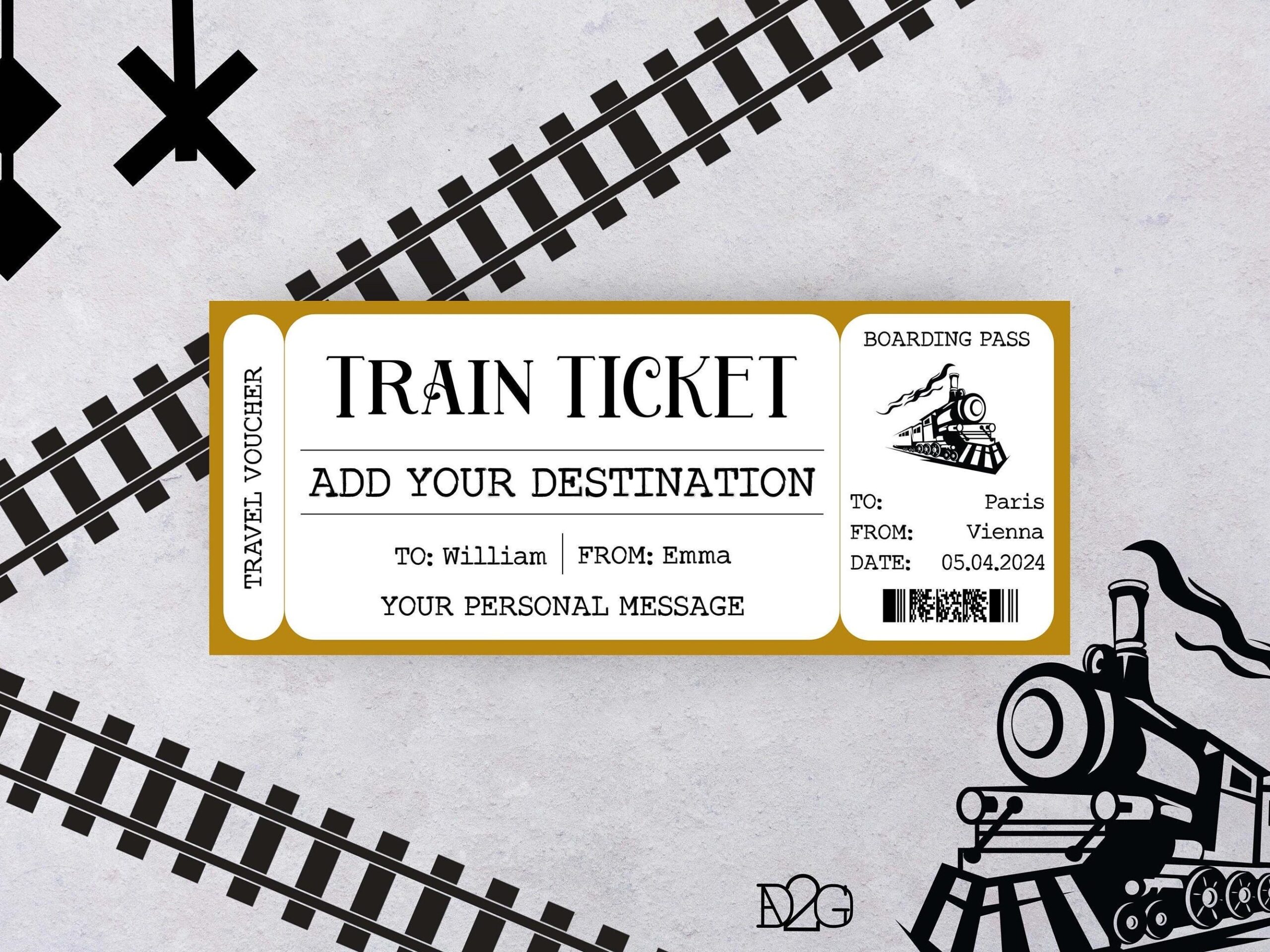 Train Ticket Template Travel Gift Coupon Printed Creative Personalized Gifts Train Ticket Printable Gift Certificate Template