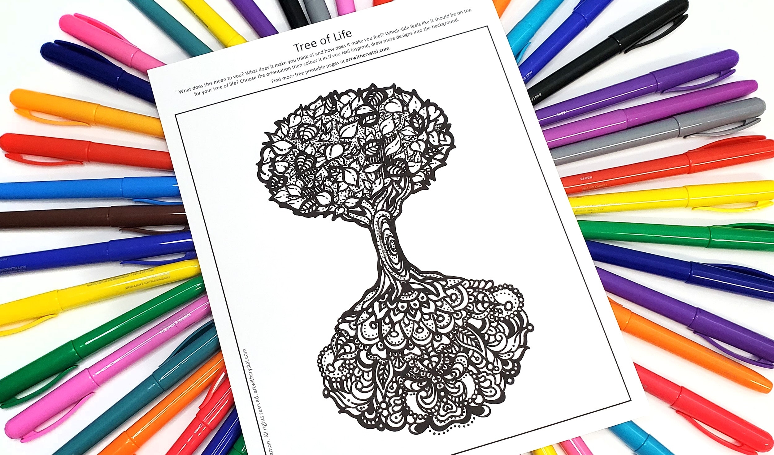 Tree Of Life FREE Printable Art With Crystal Colouring Page