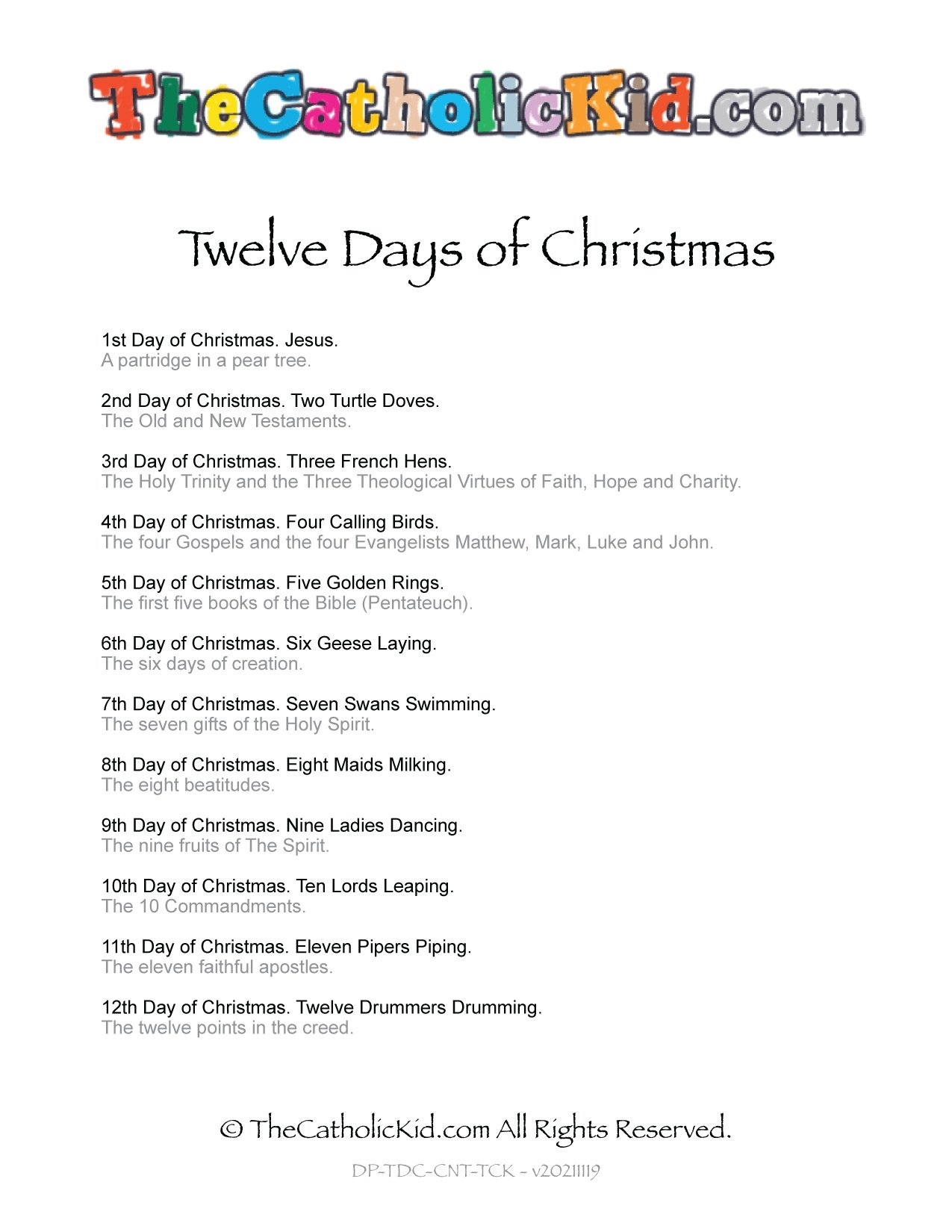 12 Days Of Christmas Lyrics Printable