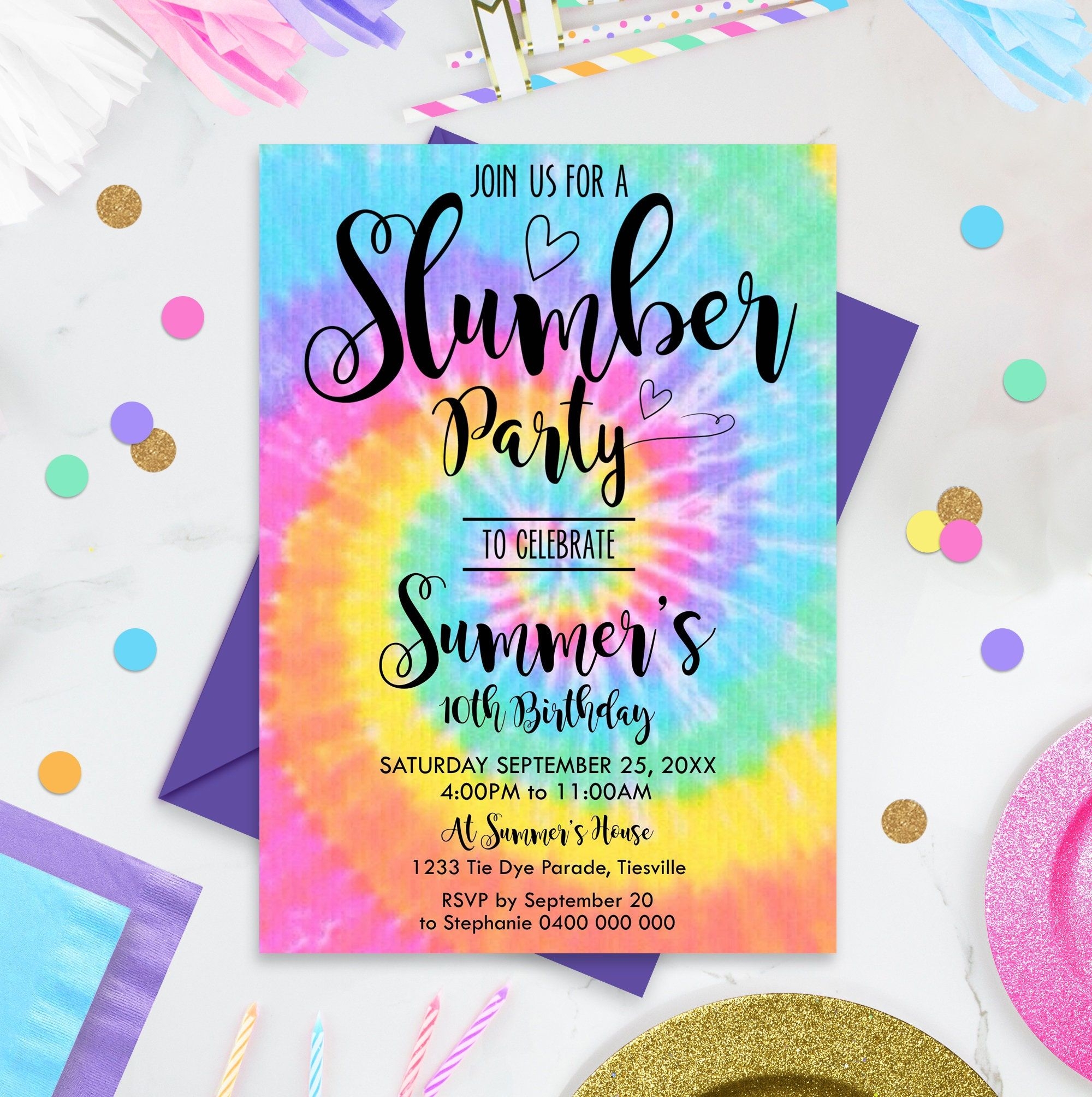 Tye Dye Party Invitations