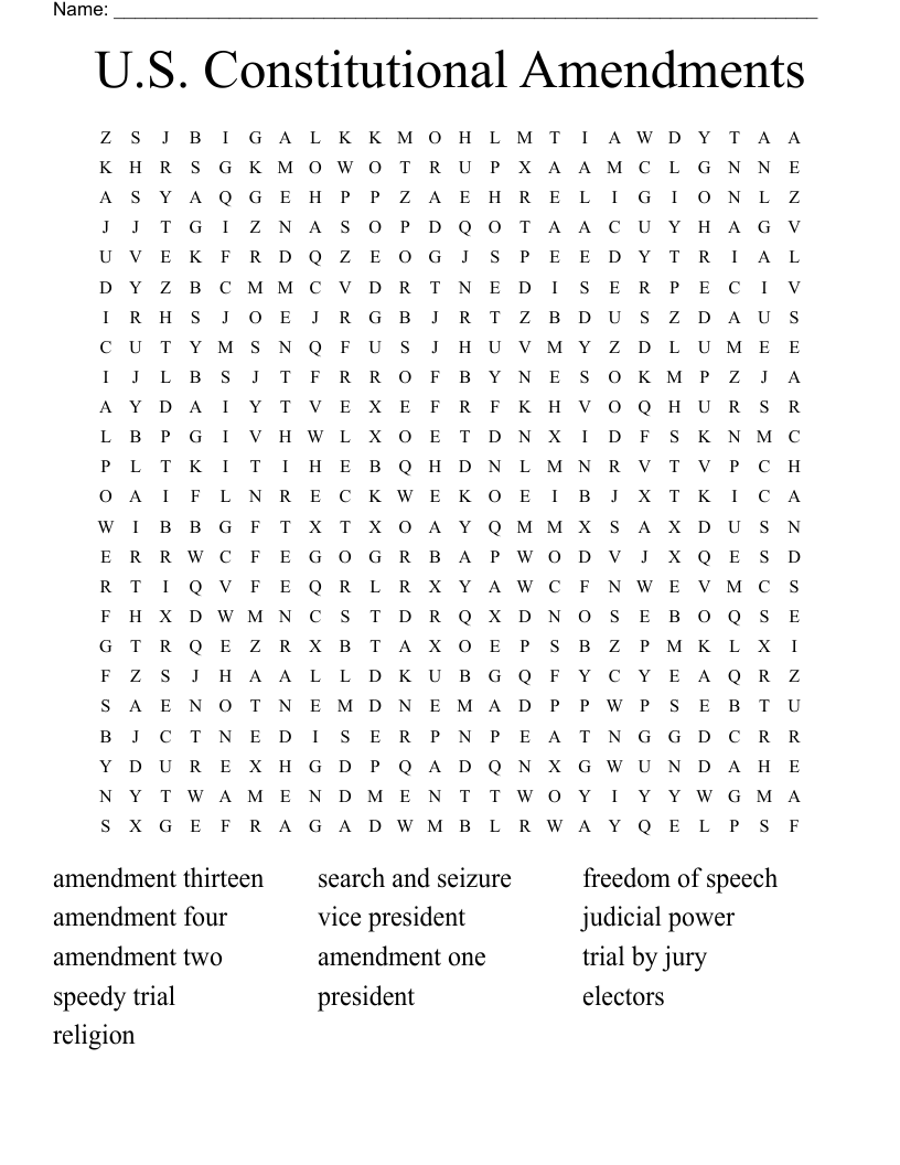 U S Constitutional Amendments Word Search WordMint