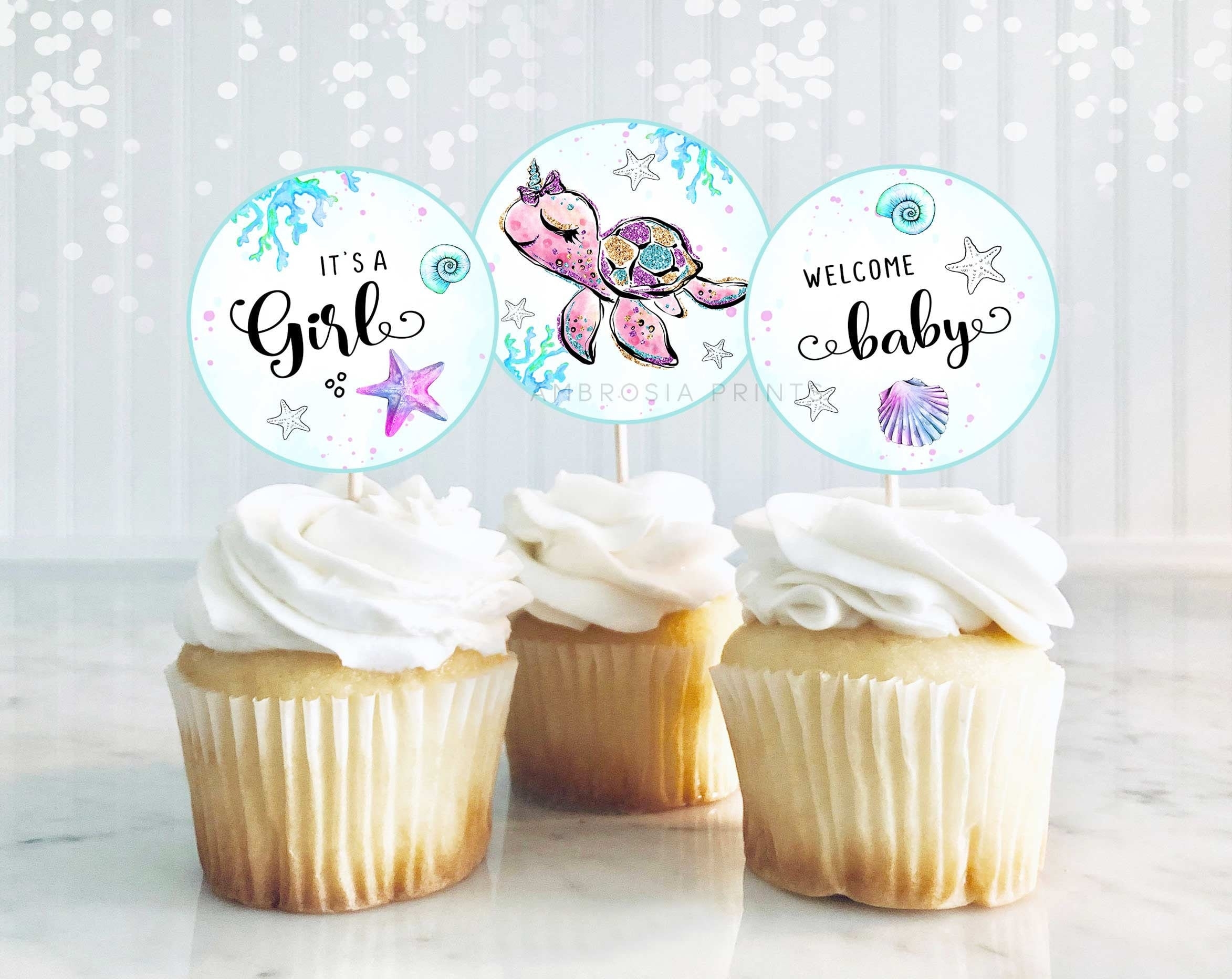 Under The Sea Baby Shower Cupcake Toppers Printable Under The Sea Baby Shower Decorations Beach Baby Shower Decor Ocean Baby Shower T2 Etsy