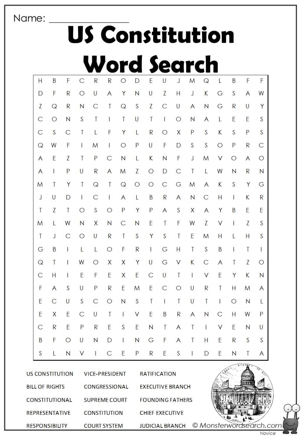 Us Constitution Word Search 2 Monster Word Search Worksheets Library