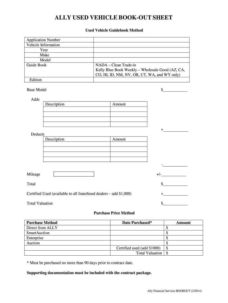 Used Car Bookout Sheet Fill Online Printable Fillable Blank PdfFiller