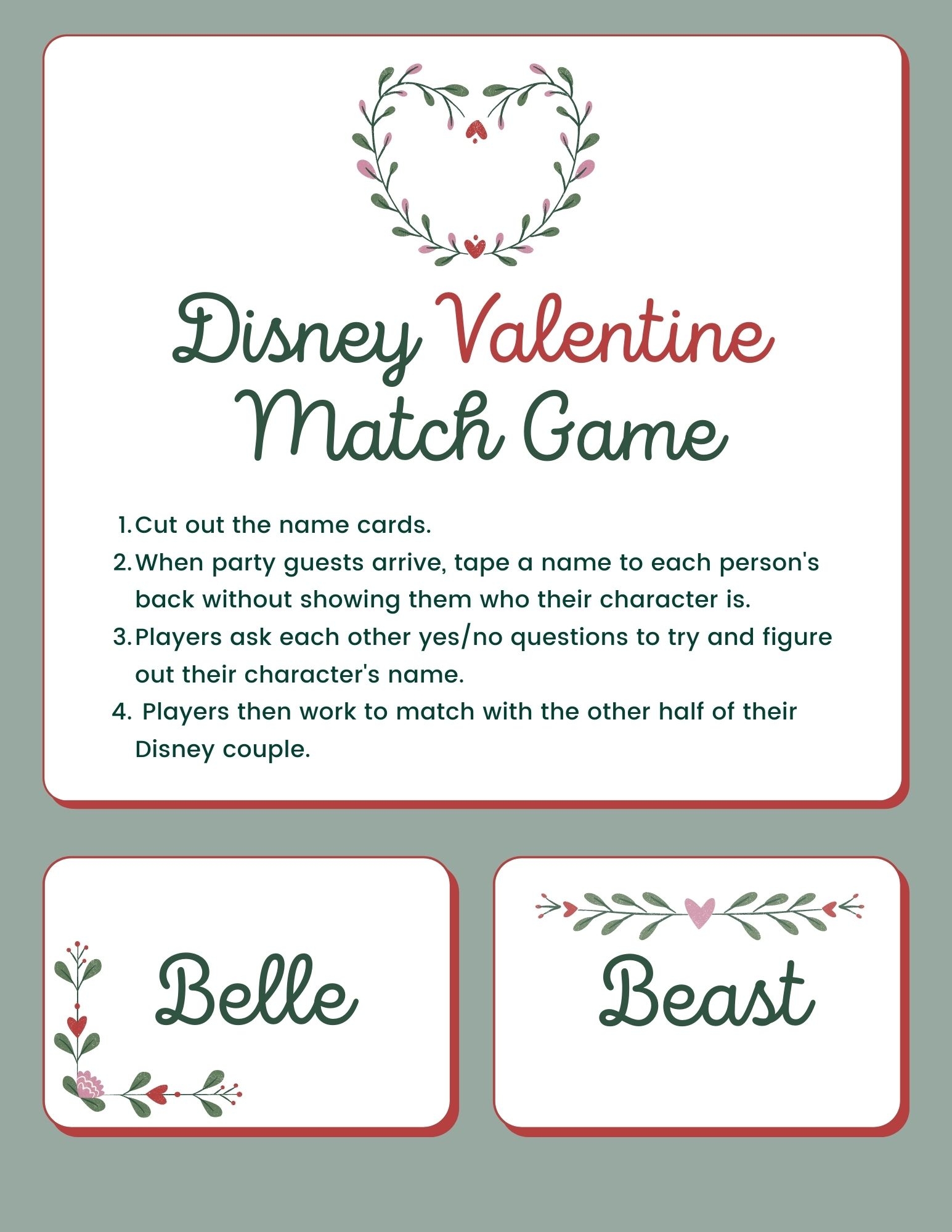 Valentines Disney Matching Game Printable For You To Try