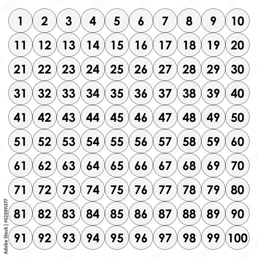 Vector Numbers In Circles Ten By Ten One Hundred Circles Magic Numbers Encrypted Pictures For Children In The Classroom In Kindergarten On A White Background Stock Vector Adobe Stock