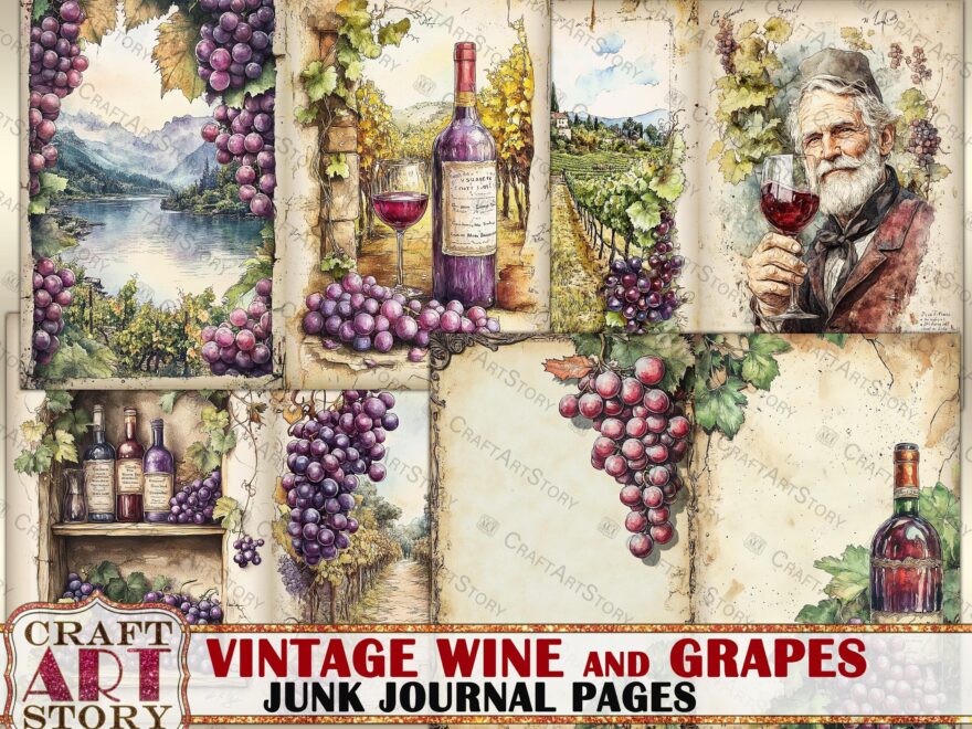 Vintage Wine And Grapes Junk Journal Pages scrapbook Printables Digital Papers Etsy