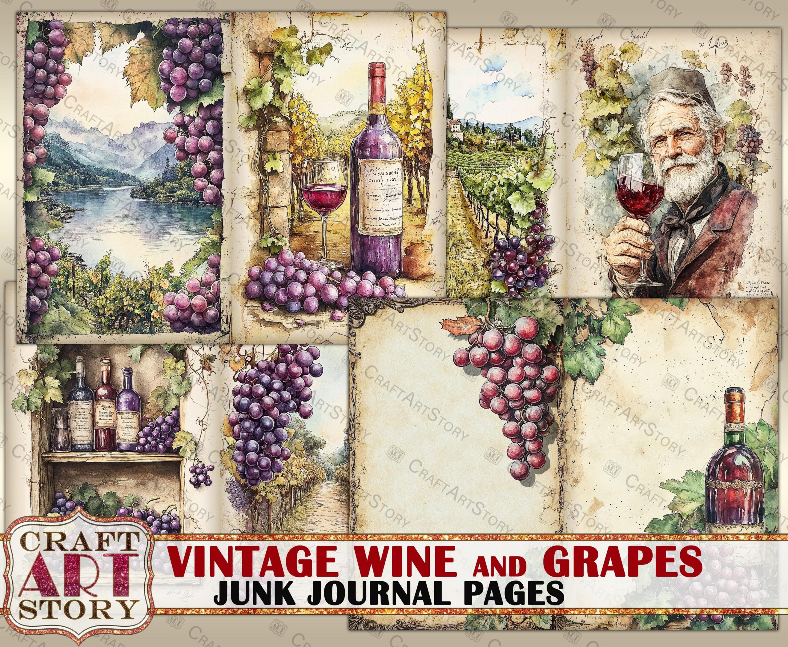 Vintage Wine And Grapes Junk Journal Pages scrapbook Printables Digital Papers Etsy