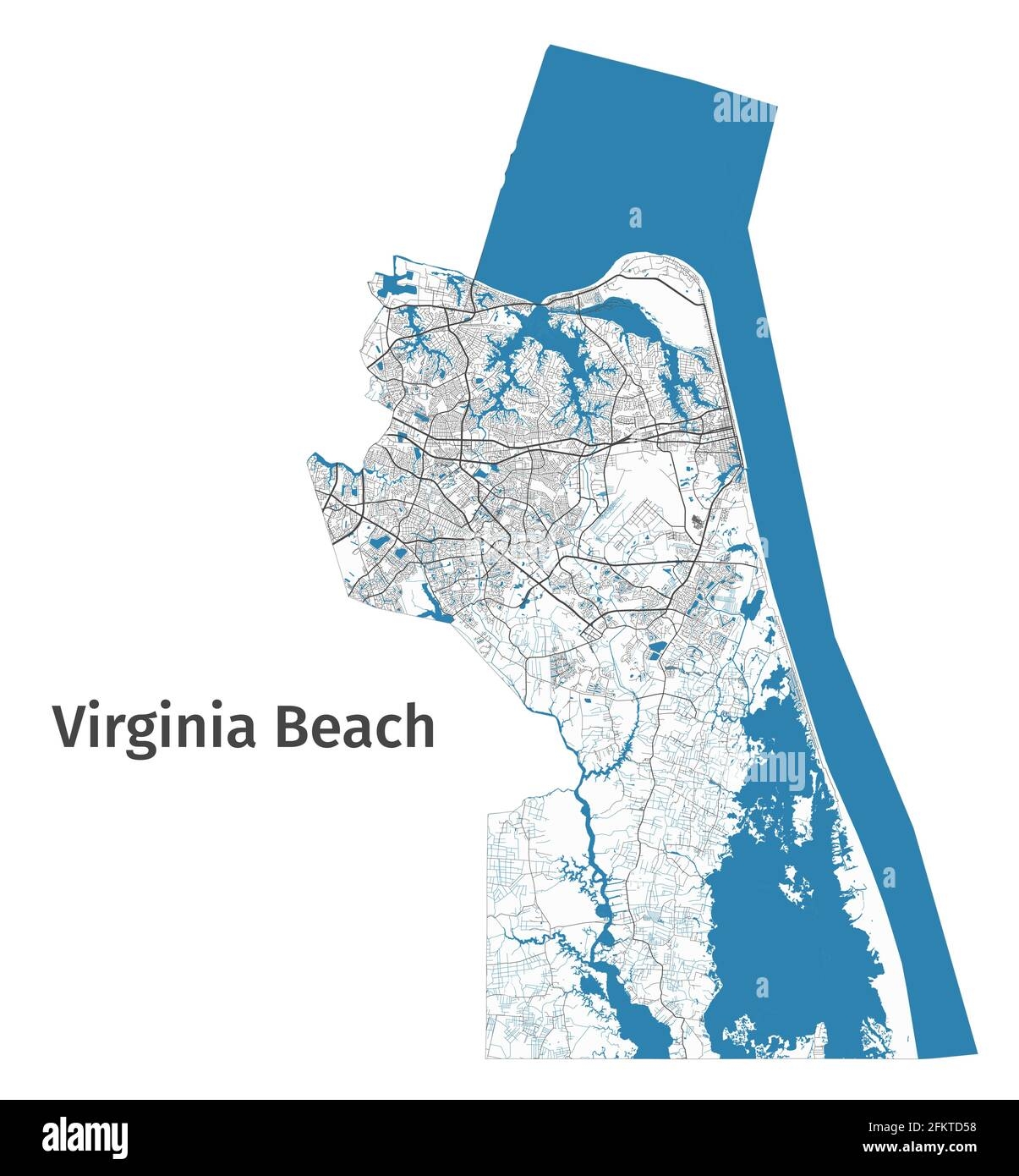 Virginia Beach Map Detailed Map Of Virginia Beach City Administrative Area Cityscape Panorama Royalty Free Vector Illustration Outline Map With St Stock Vector Image Art Alamy