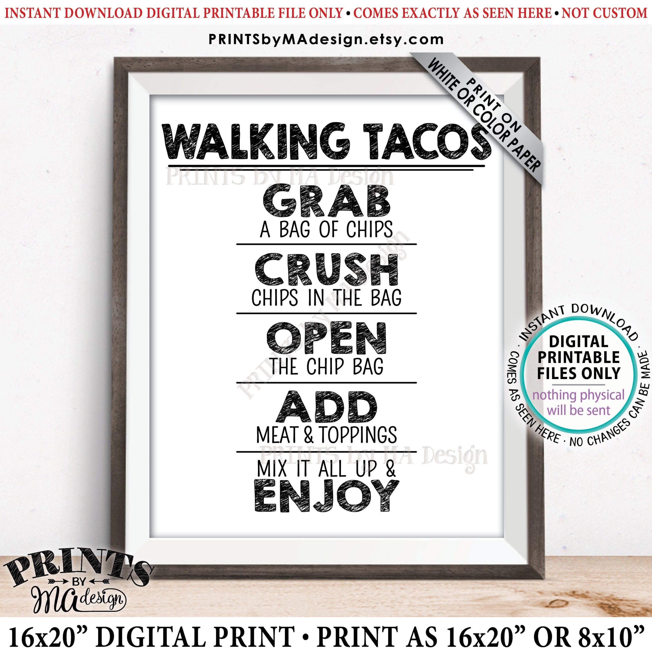 Walking Tacos Sign Taco Bar Fiesta Cinco De Mayo Celebration Wedding Tacos PRINTABLE 8x10 16x20 Tacos Sign