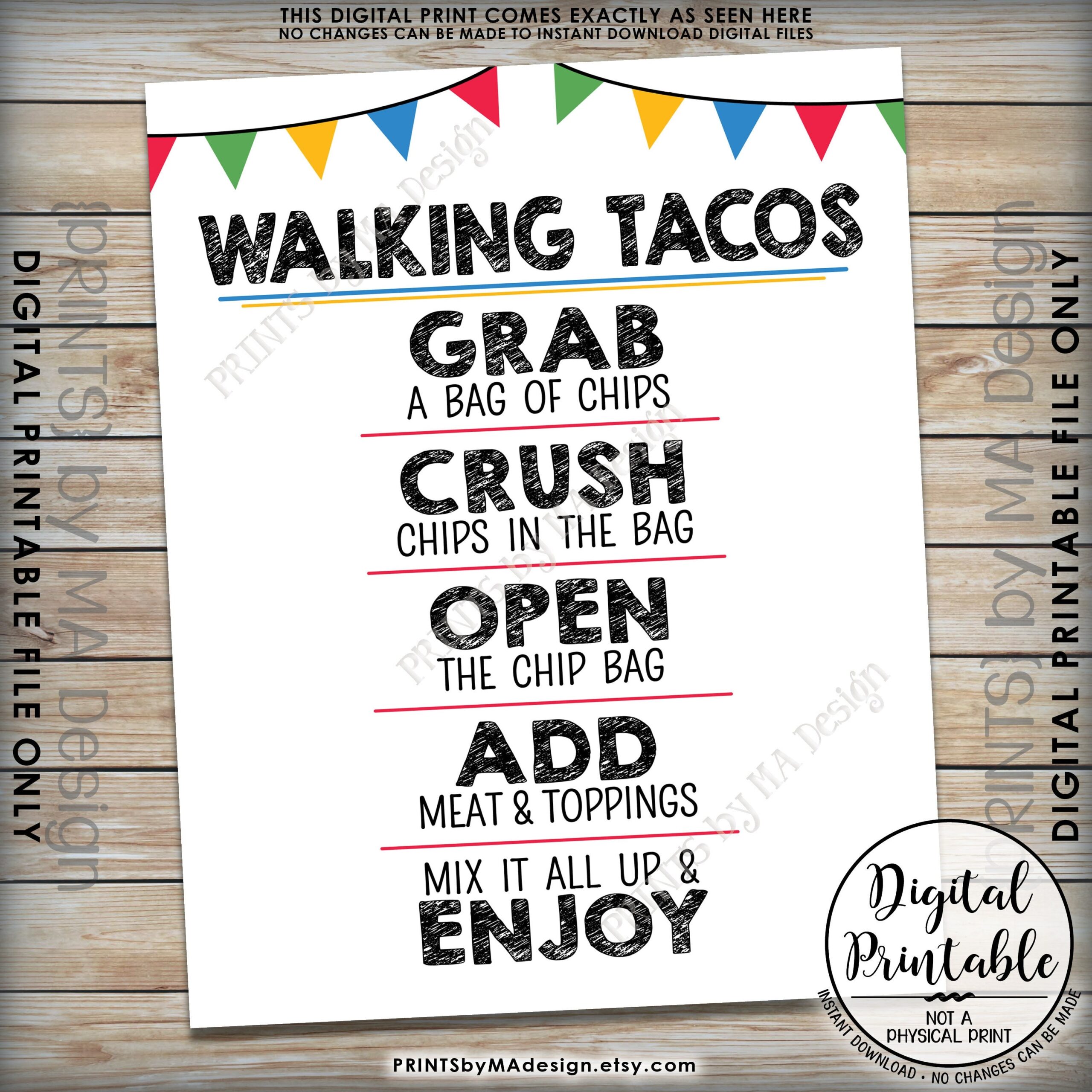 Walking Tacos Sign Taco Bar Taco Sign Fiesta Cinco De Mayo Sweet Sixteen Graduation Birthday Party PRINTABLE 8x10 16x20 Tacos Sign id Etsy