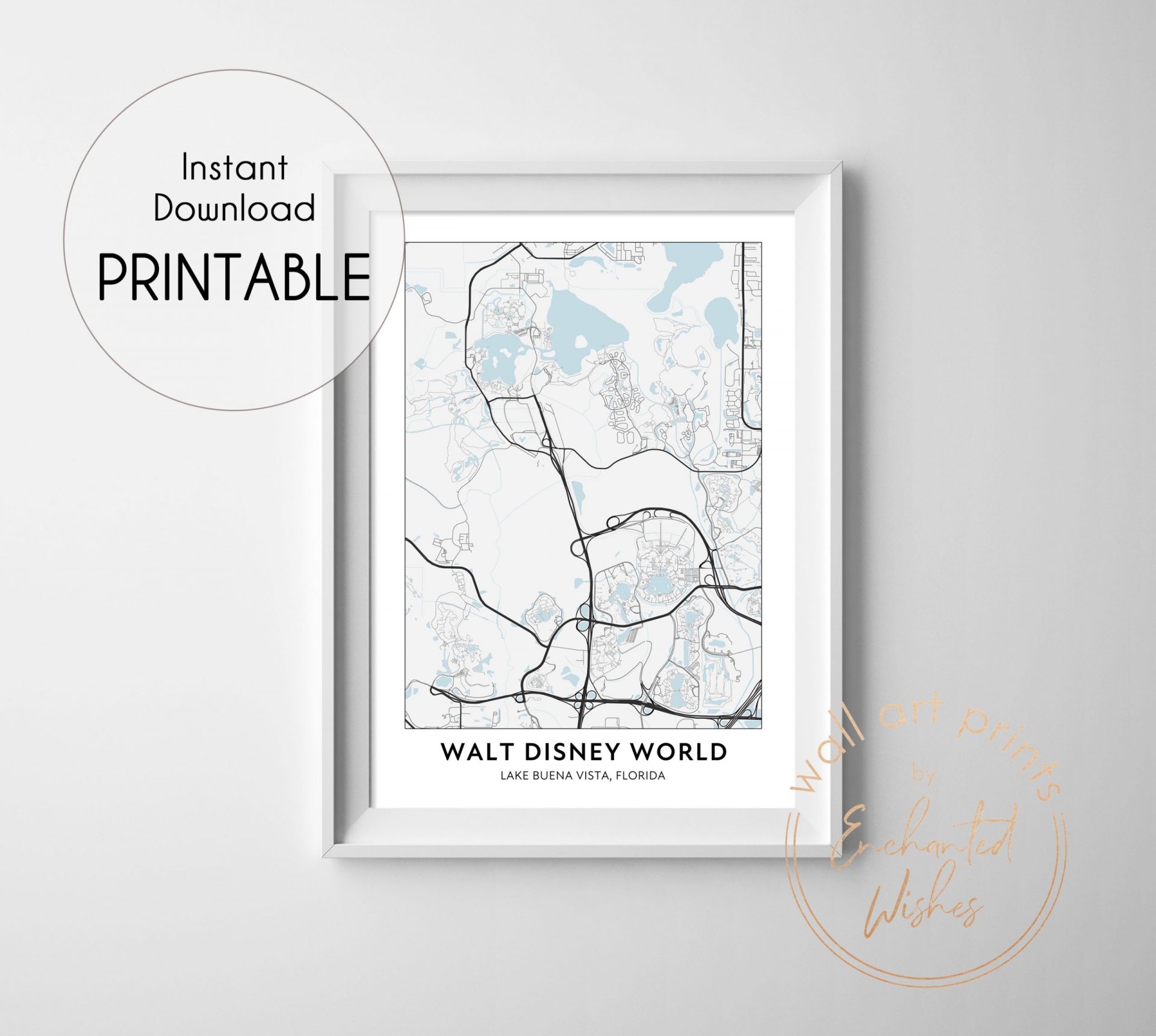 Walt Disney World Road Map Print Printable Wall Art Or Printed