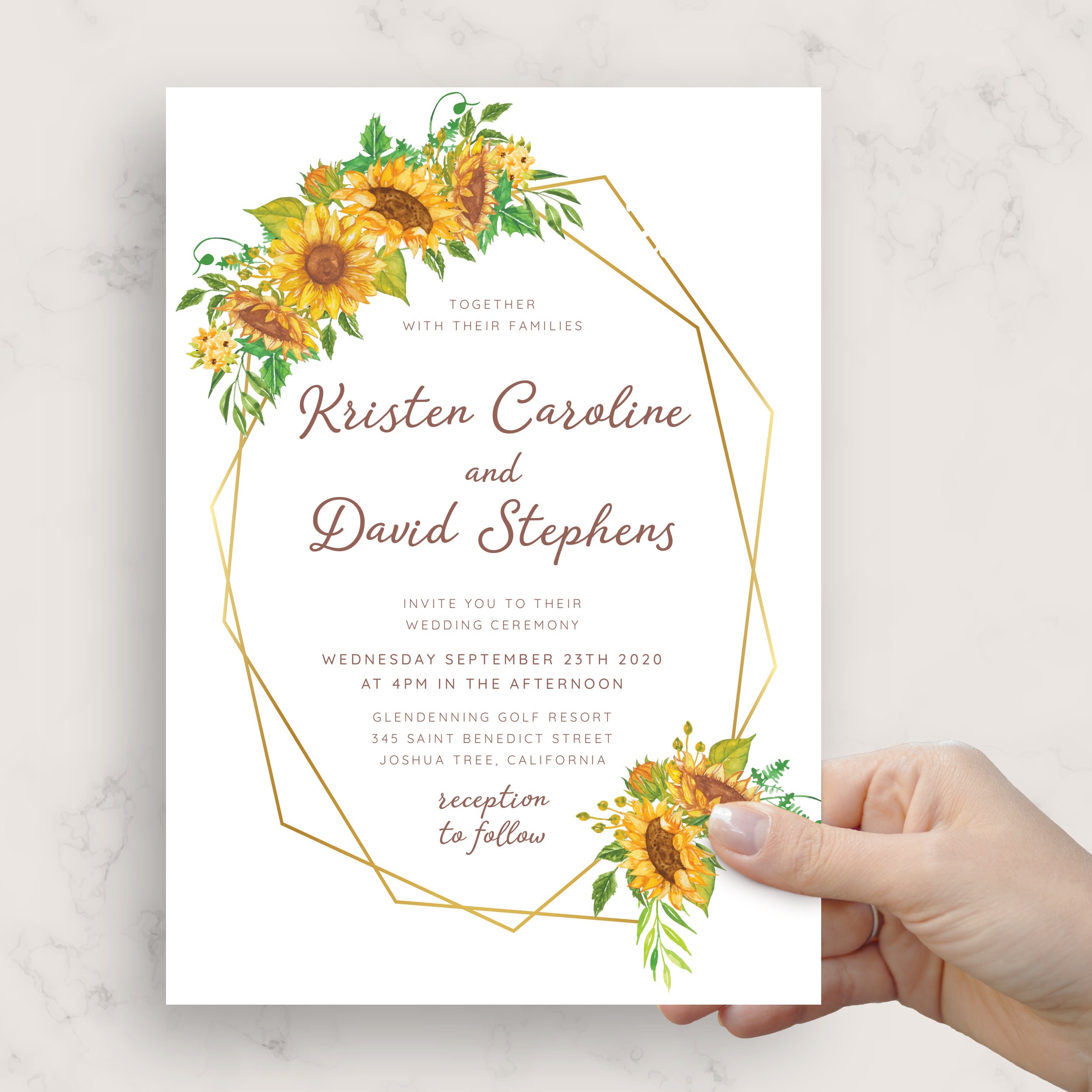 Wedding Invite Geometric Sunflower Wedding Invitation Printable Wedding Invites Template Editable Wedding Invitation PDF JPG PNG Etsy