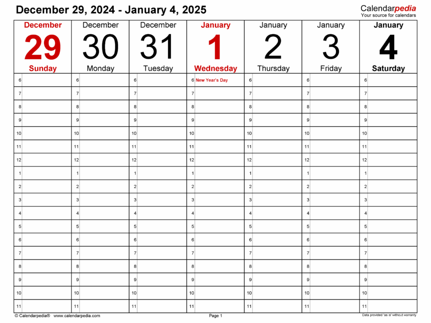 Weekly Calendars 2025 For PDF 12 Free Printable Templates