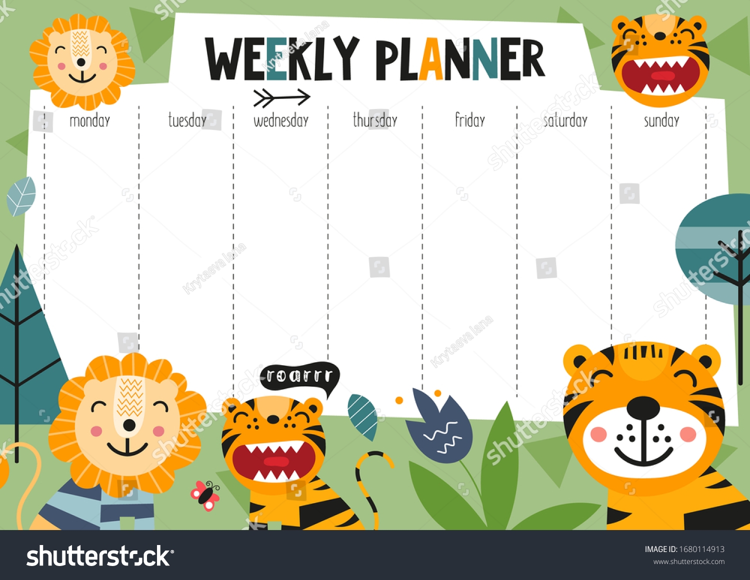 Weekly Planner Funny Jungle Animals Doodle Stock Vector Royalty Free 1680114913 Shutterstock