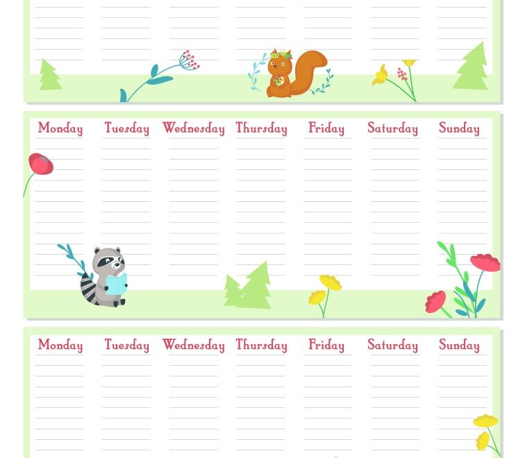Weekly Planner Template With Cute Animals Vector Image