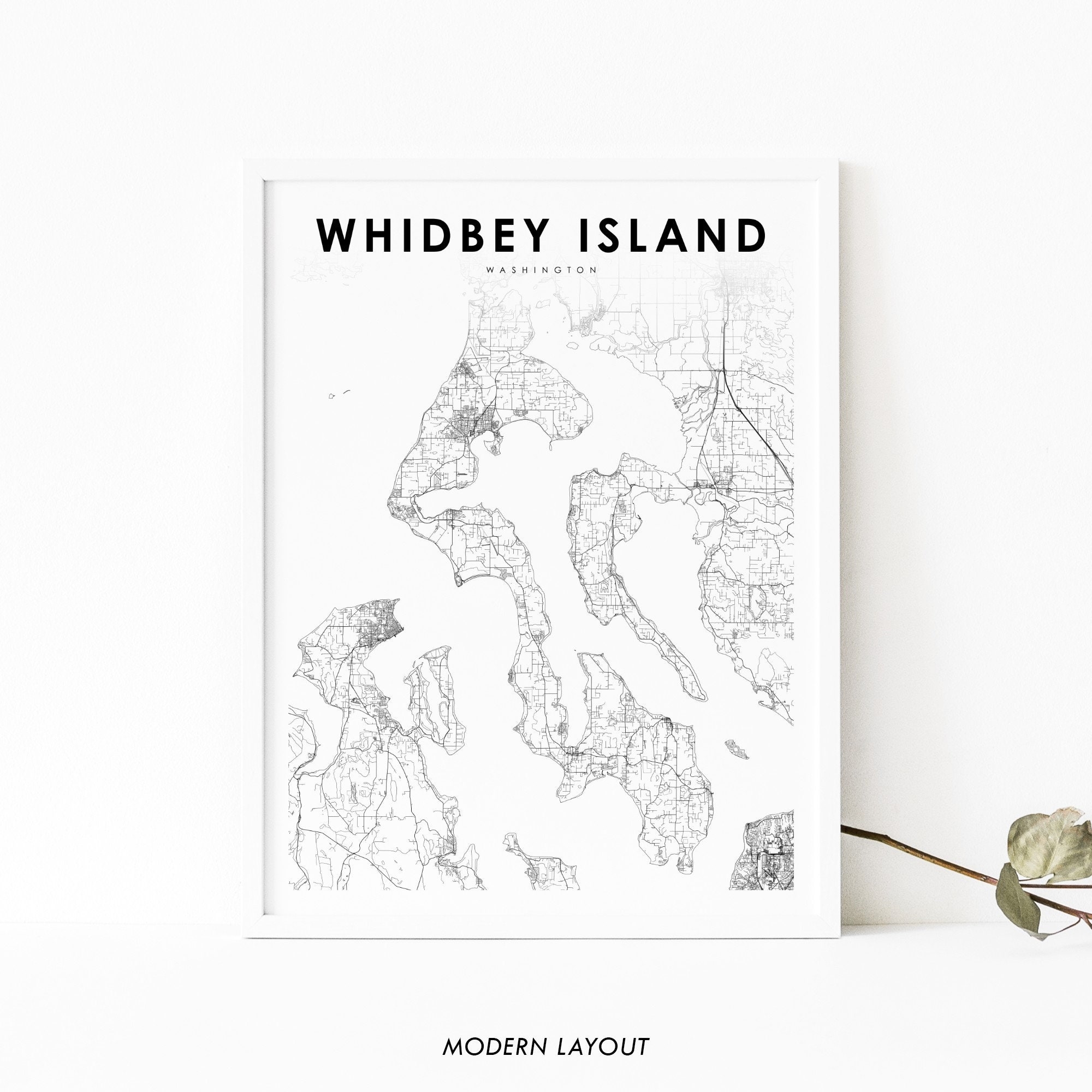 Whidbey Island WA Map Print Washington USA Map Art Poster Whidby City Street Road Map Print Nursery Room Wall Office Decor Printable Map Etsy
