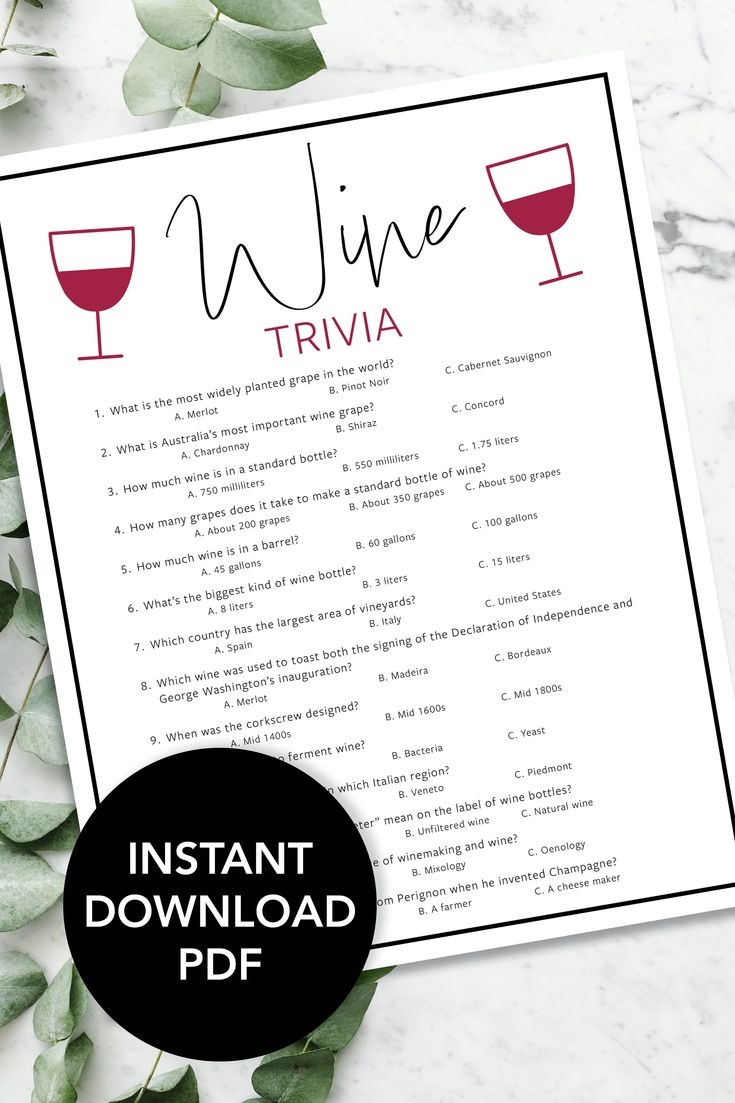 Free Printable Wine Trivia Game