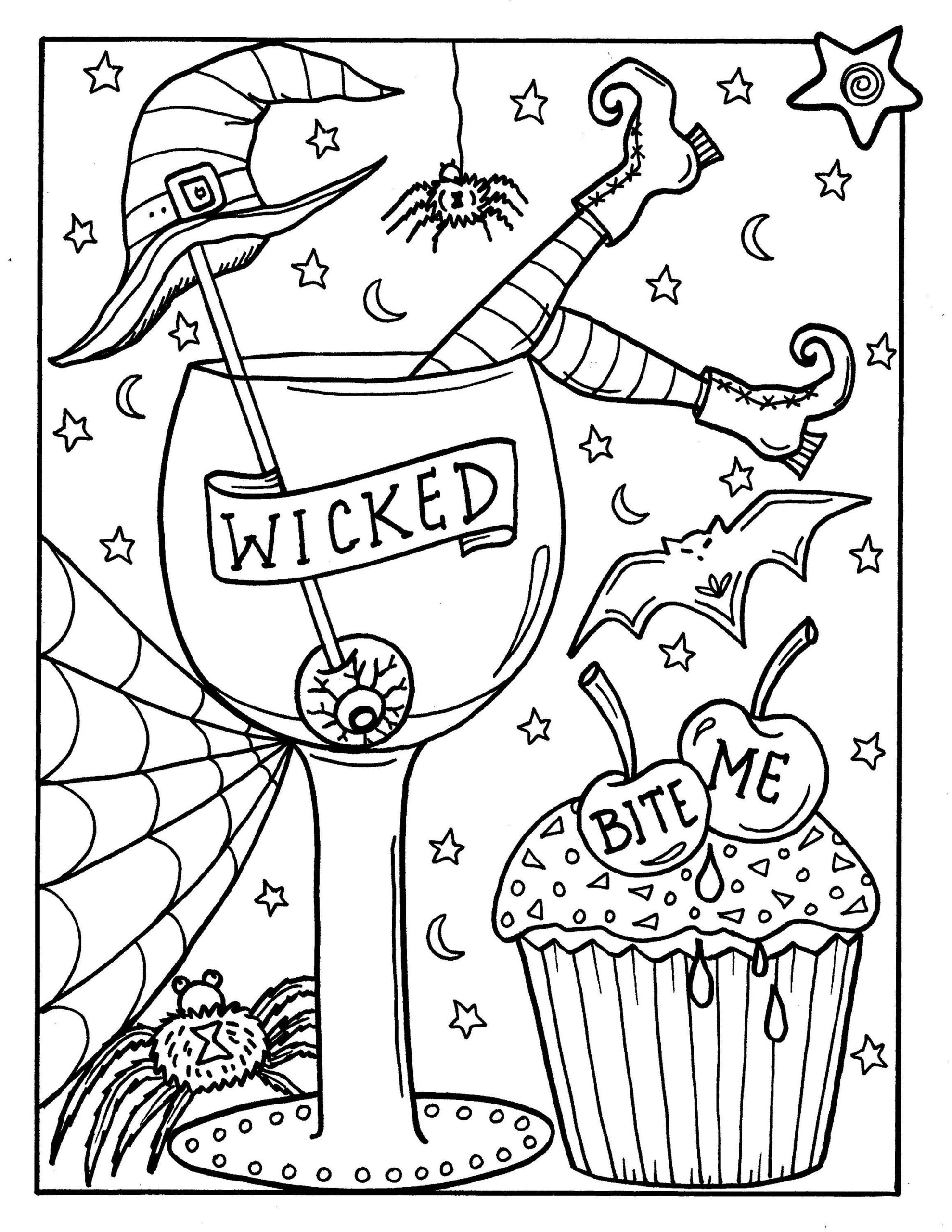 Witchy Drunken Halloween Fun Digital Download Instant Printable Halloween Printables Fun Adult Coloring Etsy Hong Kong