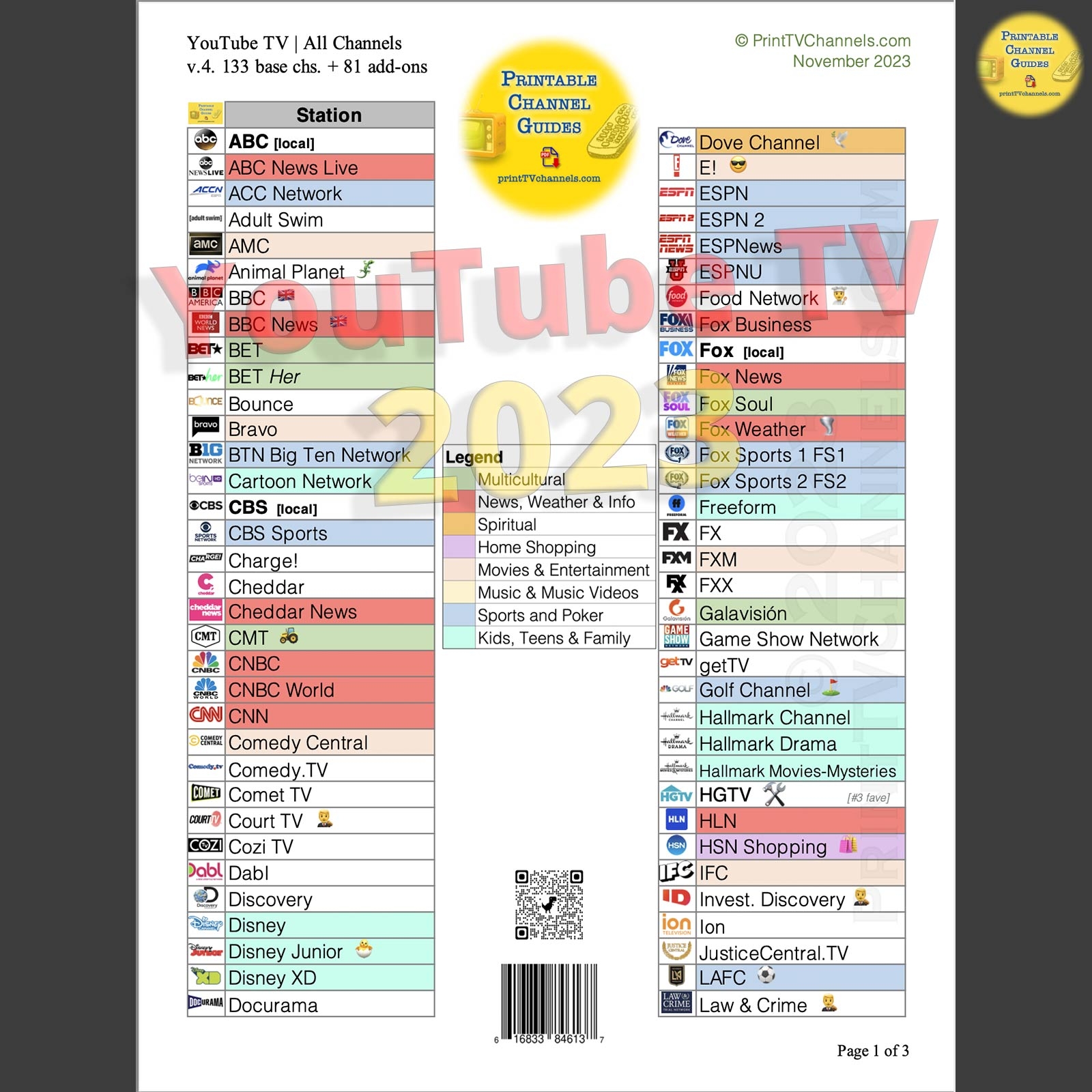 YouTube TV Channel List Printable YTTV Lineup Free PDF 2023